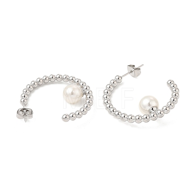 ABS Imitation Pearl Beaded Ring Stud Earrings EJEW-E275-02P-1