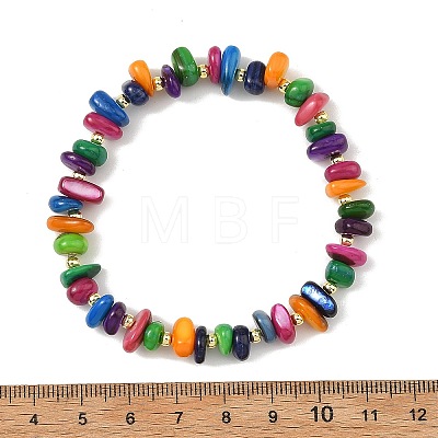 Dyed Natural Freshwater Shell Chip & Brass Beades Stretch Bracelets BJEW-JB14232-1
