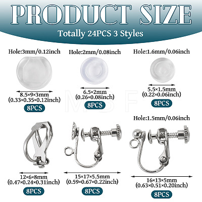 24Pcs 3 Styles 316 Stainless Steel Clip-on Earring Findings STAS-TA0006-31P-1