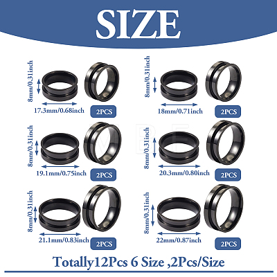 12Pcs 6 Size 201 Stainless Steel Grooved Finger Ring Settings STAS-TA0002-15B-1