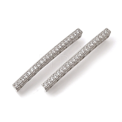 Brass Micro Pave Clear Cubic Zirconia 10-Hole Curved Rectangle Spacer Bars KK-C255-42P-1