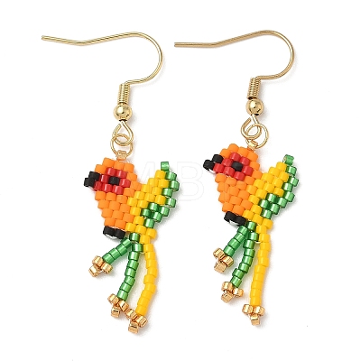 304 Stainless Steel MIYUKI Glass Seed Beads Bird Dangle Earrings EJEW-MZ00555-05-1