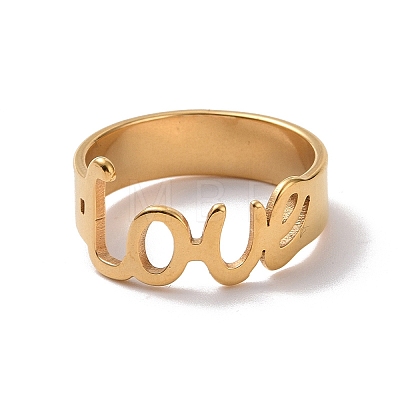 Ion Plating(IP) 201 Stainless Steel Word Love Finger Ring RJEW-J051-44G-1