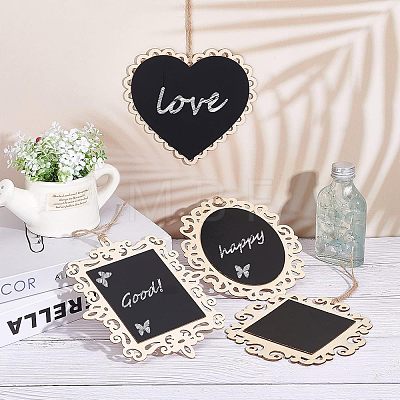  4 Pcs 4 Styles Natural Wooden Chalkboards Blackboard HJEW-NB0001-15-1