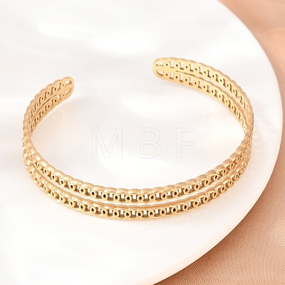 Hollow 304 Stainless Steel Open Cuff Bangles for Women BJEW-F547-02G-1