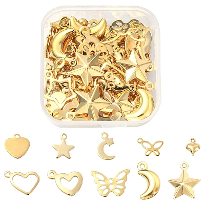 60Pcs 12 Style 304 & 201 Stainless Steel Charms STAS-FS0001-40-1