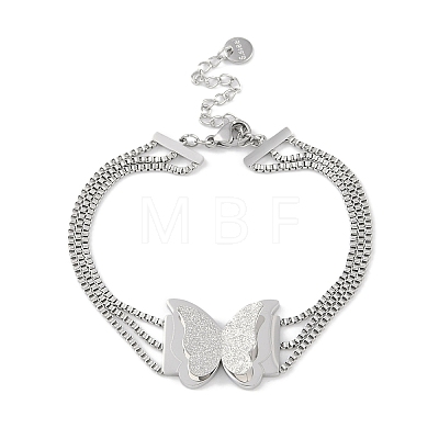 304 Stainless Steel 3-Strand Box Chain Butterfly Link Bracelets for Women BJEW-C071-01P-1