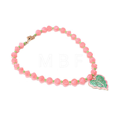 Alloy Enamel Leaf Pendant Resin Nuggets Beaded Necklaces for Women WG16F8F-01-1