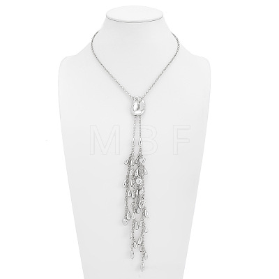 Adjustable Alloy & Iron & CCB Plastic Teardrop Tassel Lariat Necklaces for Women WG708EF-02-1