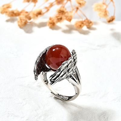 Natural Red Jasper Wings Adjustable Rings RJEW-K241-04AS-10-1