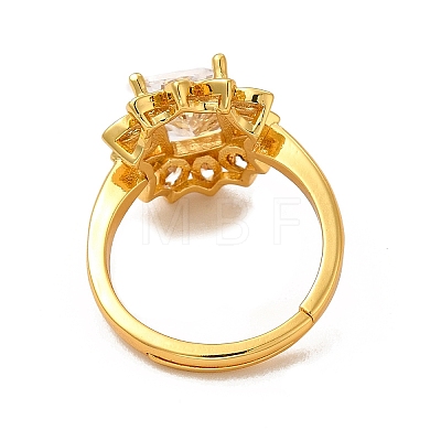 Clear Cubic Zirconia Flower Adjustable Ring RJEW-C048-13G-1