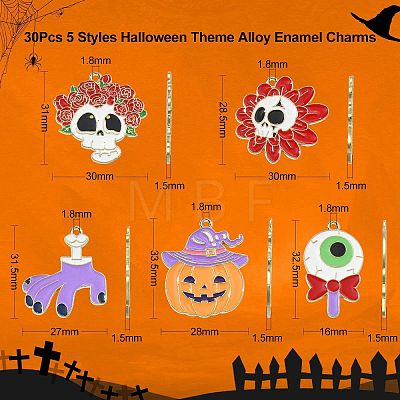 30Pcs 5 Styles Halloween Theme Alloy Enamel Pendants ENAM-CJ0005-10-1