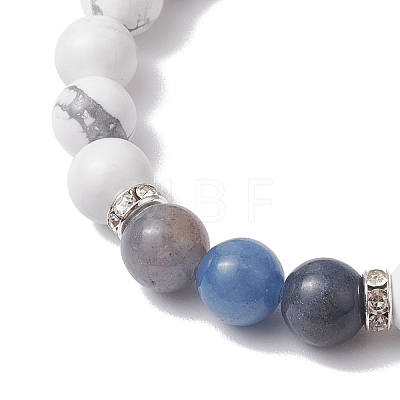 Natural Howlite & Blue Aventurine Round Beaded Stretch Bracelets BJEW-TA00528-02-1