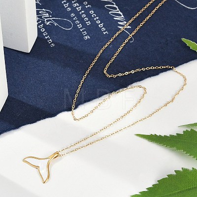 Ion Plating(IP) 304 Stainless Steel & Plastic Whale Tail Pendant Cable Chain Necklaces for Women NJEW-P320-11G-02-1