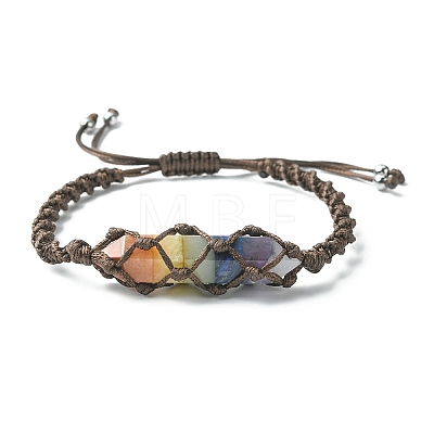 Chakra Theme Bullet Natural Mixed Gemstone Braided Bead Bracelet BJEW-TA00315-1