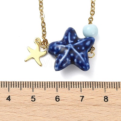 Ocean Handmade Porcelain Starfish Pendant 304 Stainless Steel Cable Chain Necklaces for Women NJEW-JN06138-1