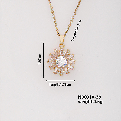 Shiny Sunflower Brass Micro Pave Cubic Zirconia Pendant Necklace for Women SR9149-2-1