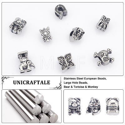 Unicraftale 8Pcs 8 Style 304 Stainless Steel European Beads STAS-UN0040-31-1