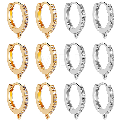 12Pcs 2 Colors Brass Micro Pave Clear Cubic Zirconia Hoop Earring Findings EJEW-BBC0001-16-1