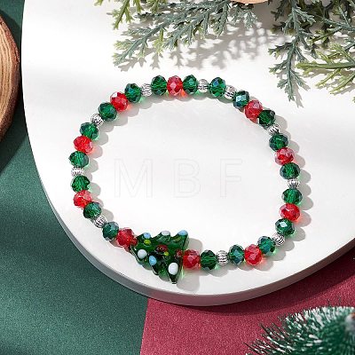 Christmas Tree Glass Beaded Stretch Bracelets BJEW-JB11187-1