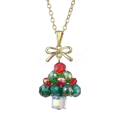 Christmas Tree Glass Beaded Pendant Necklaces X1-NJEW-TA00174-1