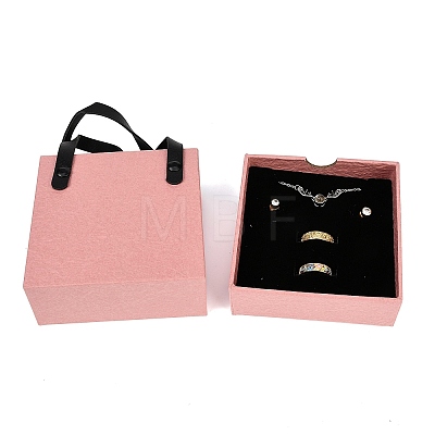 PU Jewelry Set Drawer Boxes with Square Sponge Inside and Texture Paper Rectangle Jewelry Bags ABAG-B009-02D-1
