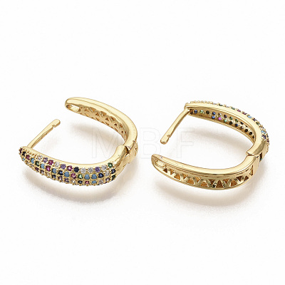 Brass Micro Pave Colorful Cubic Zirconia Hoop Earrings EJEW-S208-062-1