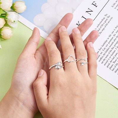 7Pcs 7 Style Heart & Cat & Wave & Arrow & Hug Hand & Knot Brass Open Cuff Rings for Women JR917A-1