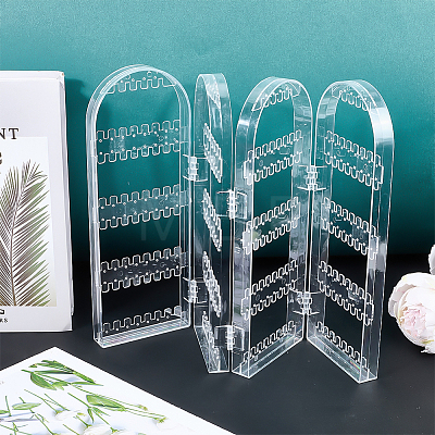 PS Plastic Earring Display Folding Screen Stands with 4 Folding Panels ODIS-WH0043-142A-02-1