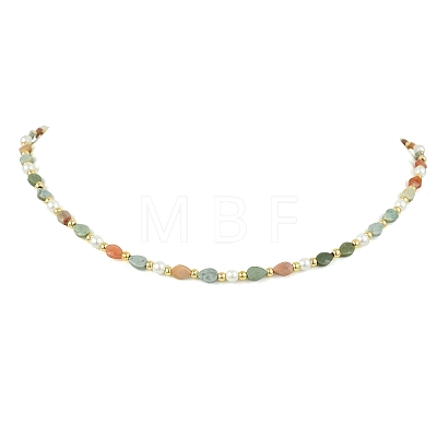 Natural Alashan Agate Teardrop and Round White Shell Pearl Beaded Necklaces NJEW-JN06246-02-1