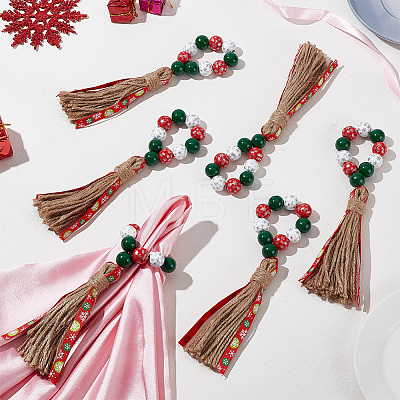 Christmas Theme Wood Beaded Napkin Ring AJEW-AB00034-1