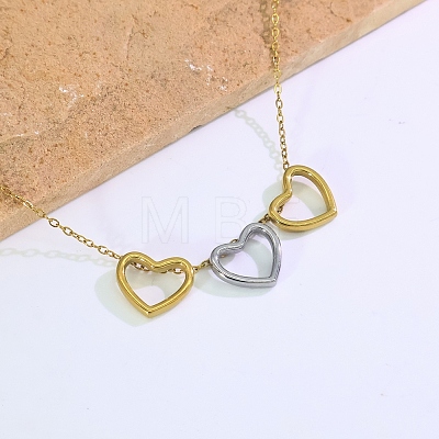 Two Tone Stainless Steel Triple Heart Pendant Necklaces for women OL9793-1