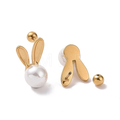 Acrylic Pearl Rabbit Stud Earrings EJEW-A082-01G-1