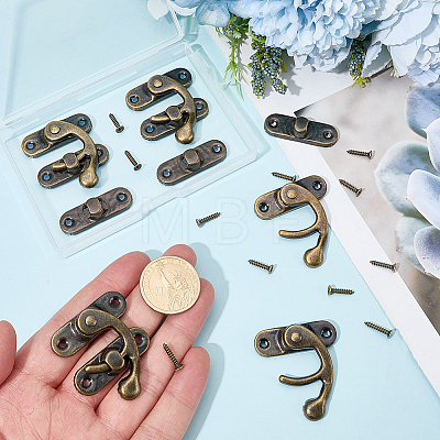 6Pcs Iron Latch Hook Hasp Horn Lock with 24Pcs Screws IFIN-CP0003-01AB-1