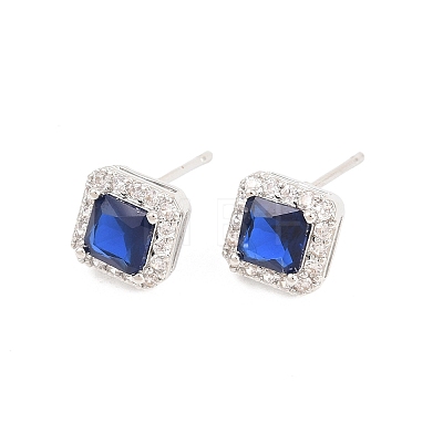 Square Brass Micro Pave Cubic Zirconia Stud Earrings EJEW-Z164-22P-1