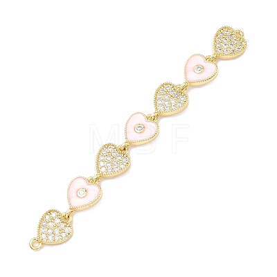 Brass Micro Pave Clear Cubic Zirconia 7 Heart Links Connector Charms KK-H539-14G-1