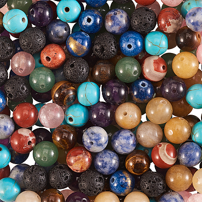 200Pcs 10 Style Natural & Synthetic Gemstone Round Beads G-CJ0001-53-1