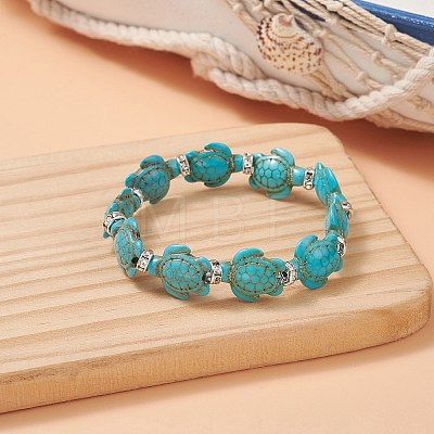 Dyed Synthetic Turquoise Tortoise Beaded Stretch Bracelet for Women BJEW-JB09310-01-1