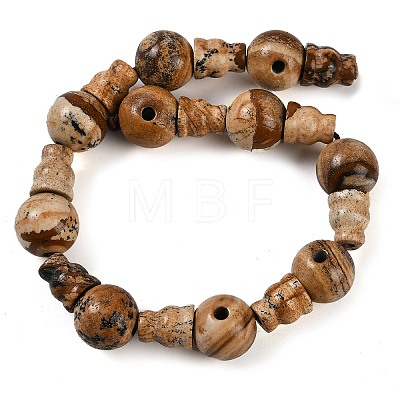 Natural Picture Jasper 3-Hole Guru Beads Strands G-H064-E06-01-1