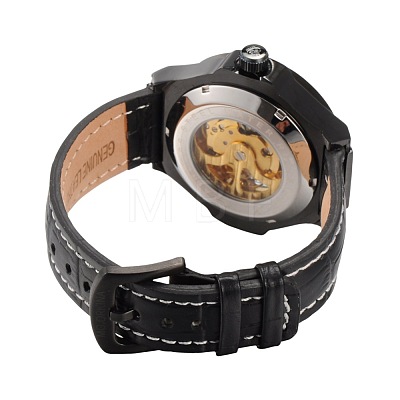 Men's Stainless Steel Leather Mechanical Wrist Watches WACH-N032-06B-1
