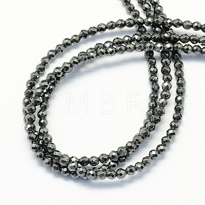 Faceted Round Natural Black Stone Beads Strands G-S137-03-1