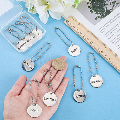 10Pcs 10 Styles 304 Stainless Steel Soap Tags with Chain AJEW-FG0005-65-1