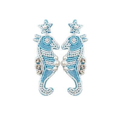 Summer Ocean Vacation Style Handmade Glass Seed Beaded Bohemian Dangle Stud Earrings PW-WGFE95A-04-1