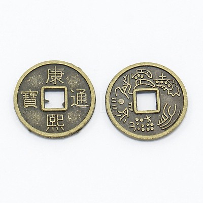 Feng Shui Chinoiserie Jewelry Findings Alloy Copper Cash Beads X-PALLOY-M018-01AB-NR-1