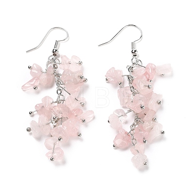 Natural Rose Quartz Chip Beaded Dangle Earrings EJEW-I264-01P-01-1