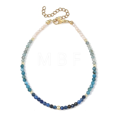 Natural Pearl Rice & Faceted Round Natural Kyanite & Apatite Beaded Anklets AJEW-AN00836-1