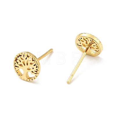 Rack Plating Brass Tree of Life Stud Earrings for Women EJEW-C028-05G-1