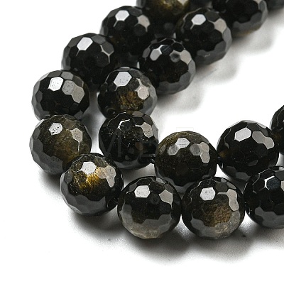 Natural Golden Sheen Obsidian Beads Strands G-E571-A01-02-1