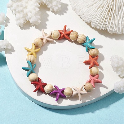 Beach Starfish Dye Synthetic Turquoise Beaded Stretch Barcelets BJEW-JB10294-01-1