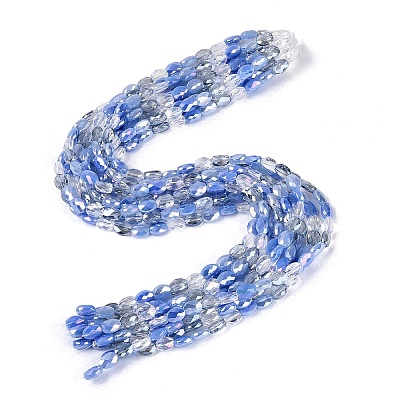 Electroplate Imitation Jade & Opaque & Transparent Glass Beads Strands EGLA-Q135-6x8MM-01G-1